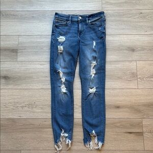 EXPRESS Stretch+ Mid Rise Distressed Cropped Ankle Skinny Jeans